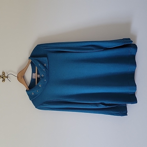 Chico's Teal CoziSoft Studded Grommet Envelope Neckline Top Size XL - Picture 4 of 9
